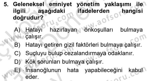 Havacılık Emniyeti Dersi 2024 - 2025 Yılı (Vize) Ara Sınav Soruları 5. Soru