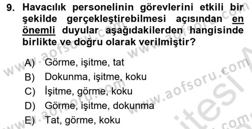 Havacılık Emniyeti Dersi 2024 - 2025 Yılı (Vize) Ara Sınav Soruları 9. Soru