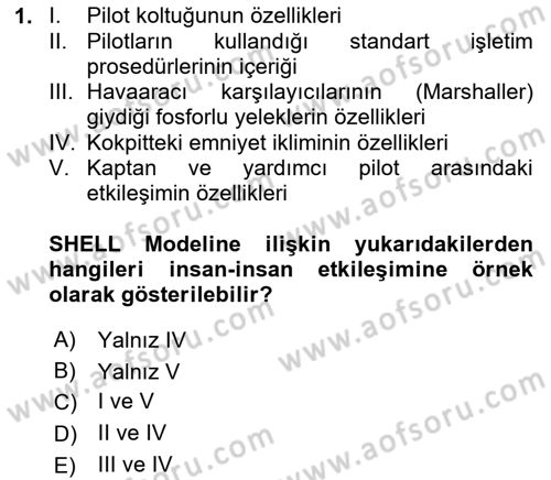 Havacılık Emniyeti Dersi 2024 - 2025 Yılı (Final) Dönem Sonu Sınav Soruları 1. Soru