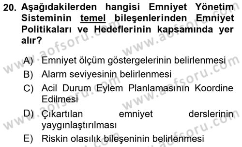Havacılık Emniyeti Dersi 2024 - 2025 Yılı (Final) Dönem Sonu Sınav Soruları 20. Soru