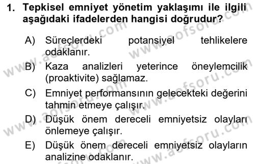 Havacılık Emniyeti Dersi 2024 - 2025 Yılı Yaz Okulu Sınav Soruları 1. Soru