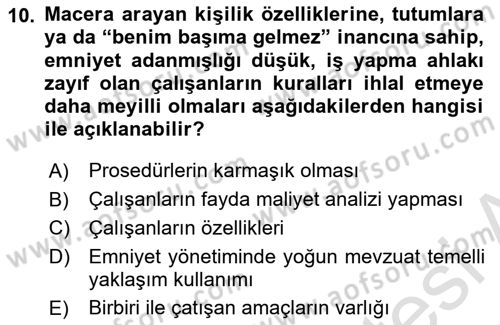 Havacılık Emniyeti Dersi 2024 - 2025 Yılı Yaz Okulu Sınav Soruları 10. Soru