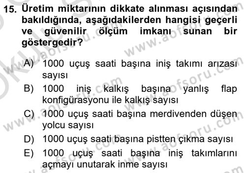 Havacılık Emniyeti Dersi 2024 - 2025 Yılı Yaz Okulu Sınav Soruları 15. Soru