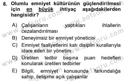 Havacılık Emniyeti Dersi 2024 - 2025 Yılı Yaz Okulu Sınav Soruları 8. Soru