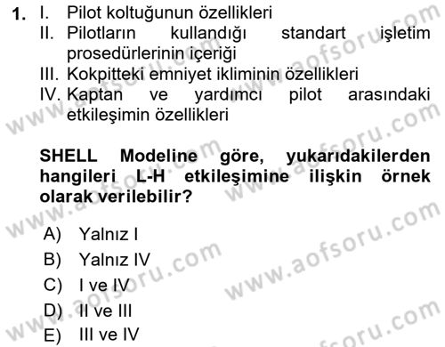 Havacılık Emniyeti Dersi 2025 - 2026 Yılı (Vize) Ara Sınav Soruları 1. Soru