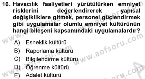 Havacılık Emniyeti Dersi 2025 - 2026 Yılı (Vize) Ara Sınav Soruları 16. Soru