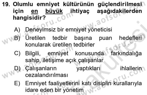 Havacılık Emniyeti Dersi 2025 - 2026 Yılı (Vize) Ara Sınav Soruları 19. Soru