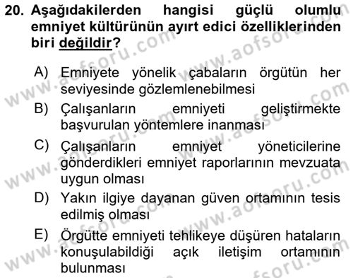 Havacılık Emniyeti Dersi 2025 - 2026 Yılı (Vize) Ara Sınav Soruları 20. Soru