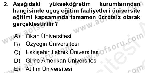 Genel Havacılık Dersi 2018 - 2019 Yılı (Vize) Ara Sınav Soruları 2. Soru