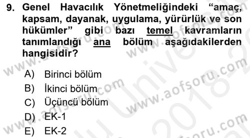 Genel Havacılık Dersi 2018 - 2019 Yılı (Vize) Ara Sınav Soruları 9. Soru