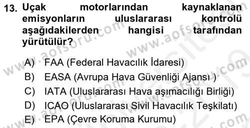 Genel Havacılık Dersi 2018 - 2019 Yılı (Final) Dönem Sonu Sınav Soruları 13. Soru