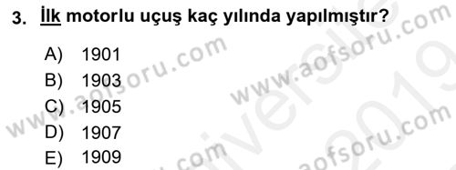 Genel Havacılık Dersi 2018 - 2019 Yılı (Final) Dönem Sonu Sınav Soruları 3. Soru