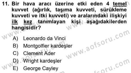 Genel Havacılık Dersi 2021 - 2022 Yılı (Vize) Ara Sınav Soruları 11. Soru