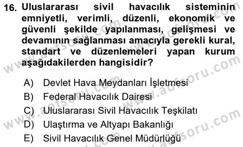 Genel Havacılık Dersi 2021 - 2022 Yılı (Vize) Ara Sınav Soruları 16. Soru