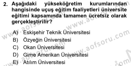 Genel Havacılık Dersi 2021 - 2022 Yılı (Vize) Ara Sınav Soruları 2. Soru