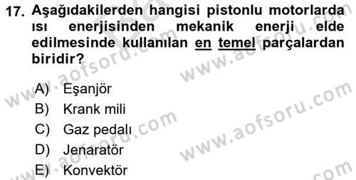 Genel Havacılık Dersi 2021 - 2022 Yılı (Final) Dönem Sonu Sınav Soruları 17. Soru