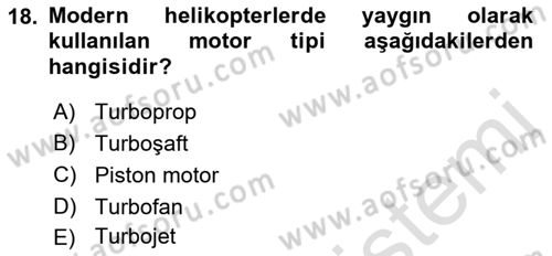 Genel Havacılık Dersi 2021 - 2022 Yılı (Final) Dönem Sonu Sınav Soruları 18. Soru
