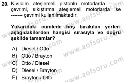Genel Havacılık Dersi 2021 - 2022 Yılı (Final) Dönem Sonu Sınav Soruları 20. Soru