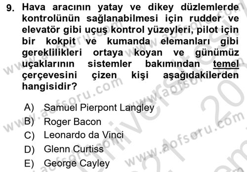 Genel Havacılık Dersi 2021 - 2022 Yılı (Final) Dönem Sonu Sınav Soruları 9. Soru
