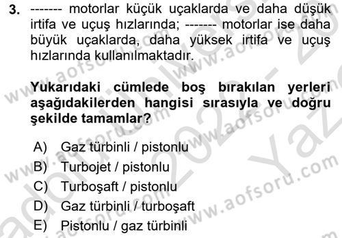 Genel Havacılık Dersi 2022 - 2023 Yılı Yaz Okulu Sınav Soruları 3. Soru