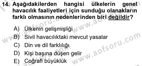 Genel Havacılık Dersi 2023 - 2024 Yılı (Vize) Ara Sınav Soruları 14. Soru