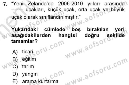 Genel Havacılık Dersi 2023 - 2024 Yılı (Vize) Ara Sınav Soruları 7. Soru