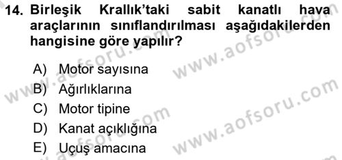 Genel Havacılık Dersi 2023 - 2024 Yılı (Final) Dönem Sonu Sınav Soruları 14. Soru