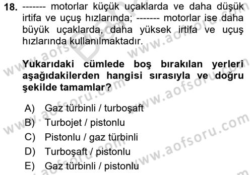 Genel Havacılık Dersi 2023 - 2024 Yılı (Final) Dönem Sonu Sınav Soruları 18. Soru