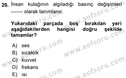 Genel Havacılık Dersi 2023 - 2024 Yılı (Final) Dönem Sonu Sınav Soruları 20. Soru