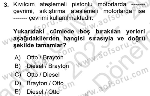Genel Havacılık Dersi 2023 - 2024 Yılı (Final) Dönem Sonu Sınav Soruları 3. Soru