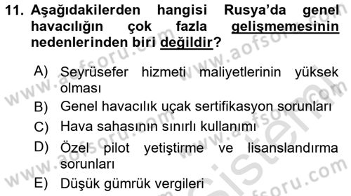 Genel Havacılık Dersi 2023 - 2024 Yılı Yaz Okulu Sınav Soruları 11. Soru
