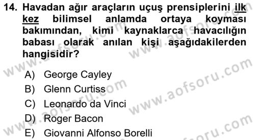 Genel Havacılık Dersi 2024 - 2025 Yılı (Vize) Ara Sınav Soruları 14. Soru