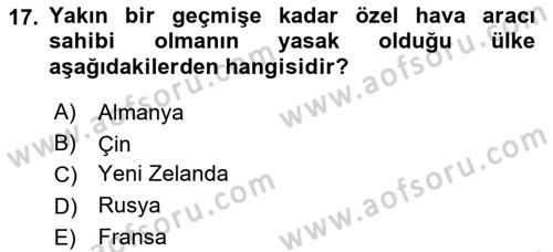 Genel Havacılık Dersi 2024 - 2025 Yılı (Vize) Ara Sınav Soruları 17. Soru