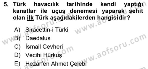 Genel Havacılık Dersi 2024 - 2025 Yılı (Vize) Ara Sınav Soruları 5. Soru
