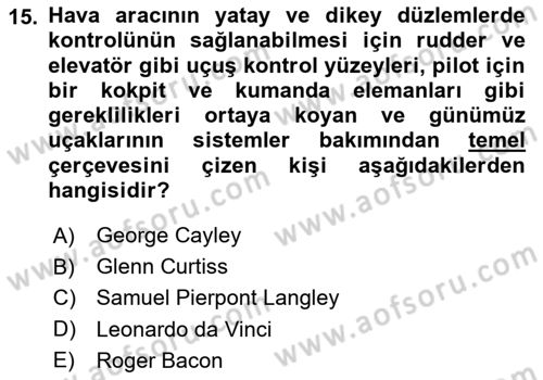 Genel Havacılık Dersi 2024 - 2025 Yılı Yaz Okulu Sınav Soruları 15. Soru
