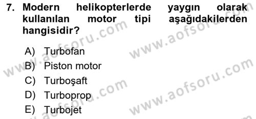Genel Havacılık Dersi 2024 - 2025 Yılı Yaz Okulu Sınav Soruları 7. Soru