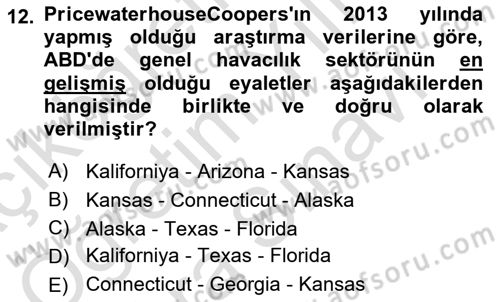 Genel Havacılık Dersi 2025 - 2026 Yılı (Vize) Ara Sınav Soruları 12. Soru