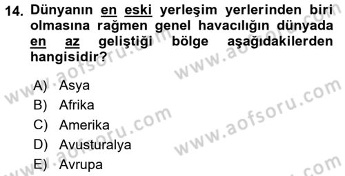 Genel Havacılık Dersi 2025 - 2026 Yılı (Vize) Ara Sınav Soruları 14. Soru