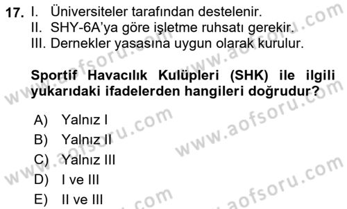Genel Havacılık Dersi 2025 - 2026 Yılı (Vize) Ara Sınav Soruları 17. Soru
