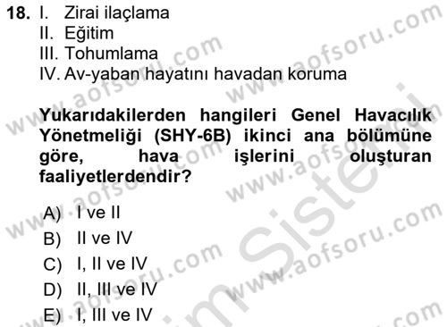 Genel Havacılık Dersi 2025 - 2026 Yılı (Vize) Ara Sınav Soruları 18. Soru