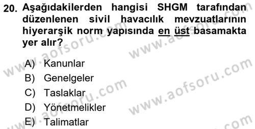 Genel Havacılık Dersi 2025 - 2026 Yılı (Vize) Ara Sınav Soruları 20. Soru