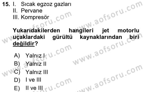 Genel Havacılık Dersi 2025 - 2026 Yılı (Final) Dönem Sonu Sınav Soruları 15. Soru