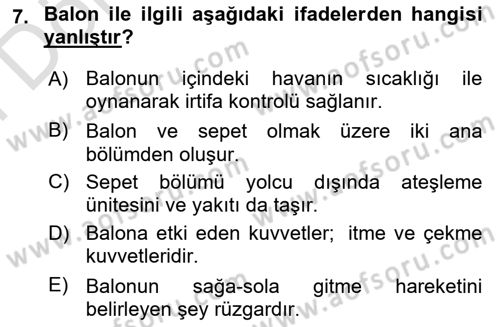 Genel Havacılık Dersi 2025 - 2026 Yılı (Final) Dönem Sonu Sınav Soruları 7. Soru