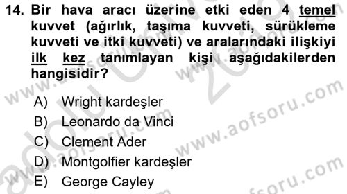 Genel Havacılık Dersi 2018 - 2019 Yılı 3 Ders Sınav Soruları 14. Soru