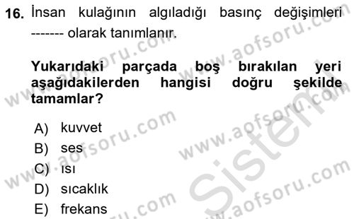 Genel Havacılık Dersi 2018 - 2019 Yılı 3 Ders Sınav Soruları 16. Soru