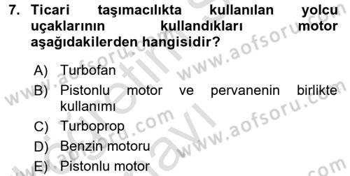 Genel Havacılık Dersi 2018 - 2019 Yılı 3 Ders Sınav Soruları 7. Soru