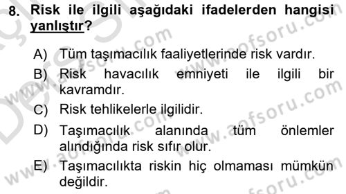 Genel Havacılık Dersi 2018 - 2019 Yılı 3 Ders Sınav Soruları 8. Soru