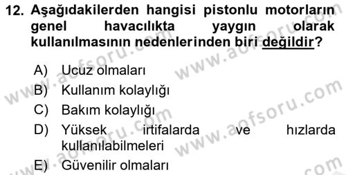 Genel Havacılık Dersi 2018 - 2019 Yılı (Final) Dönem Sonu Sınav Soruları 12. Soru