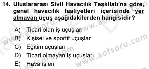 Genel Havacılık Dersi 2018 - 2019 Yılı (Final) Dönem Sonu Sınav Soruları 14. Soru