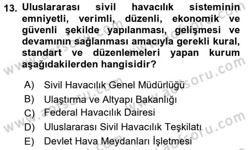 Genel Havacılık Dersi 2018 - 2019 Yılı Yaz Okulu Sınav Soruları 13. Soru